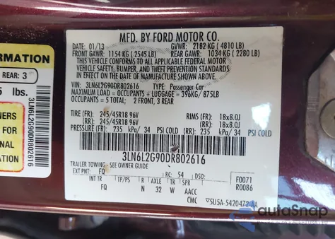 2013 Lincoln Mkz z USA, uszkodzony, nr VIN 3LN6L2G90DR802616